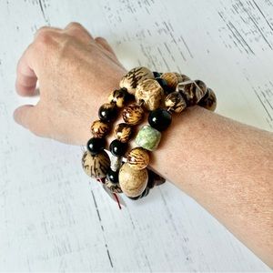 Beaded Wrap Around Brown Black and Green Bracelet with Jewelry Bag